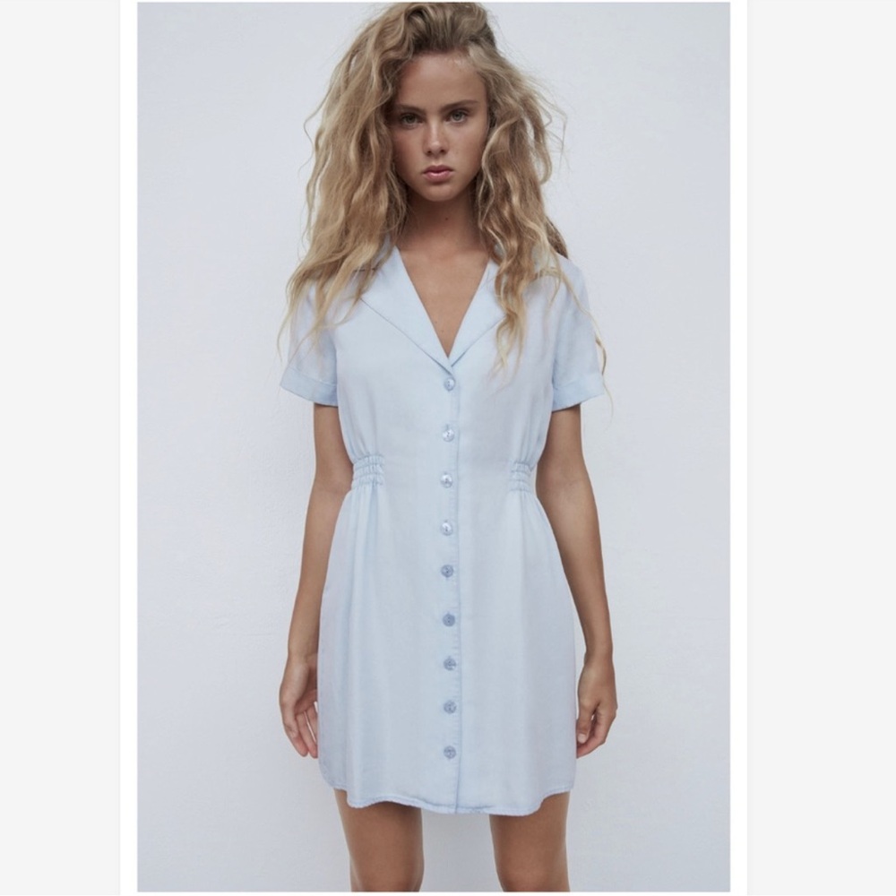Zara Blue Flutter Sleeve Mini Dress